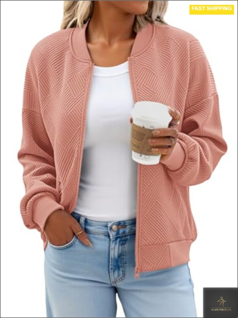 Womens Lightweight Zip Up Bomber Jacket with Pockets Casual Spring Fall